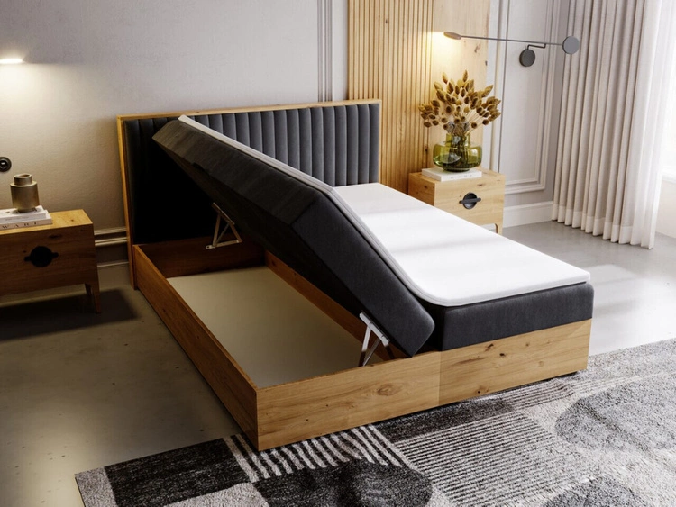 Łóżko kontynentalne z pojemnikiem na pościel 140x200 Forest Antracytowe