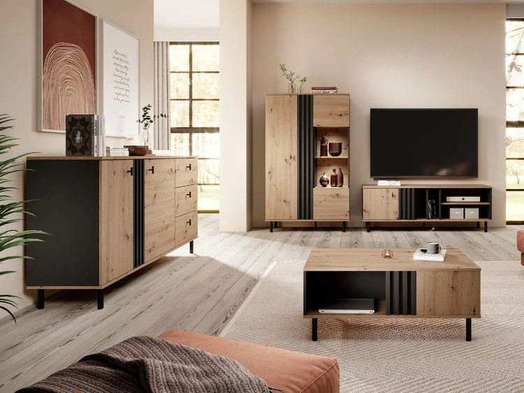 Komoda z drzwiami i szufladami Malone Dąb artisan, Antracyt