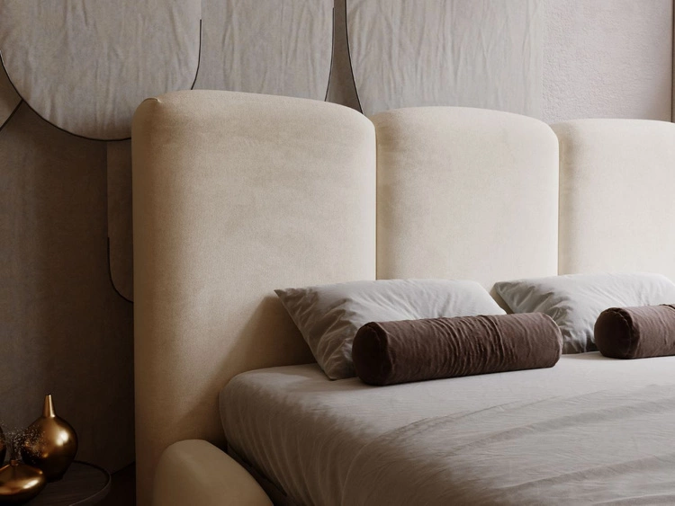 Łóżko tapicerowane z pojemnikiem i stelażem 120x200 cm Bubble Beżowe