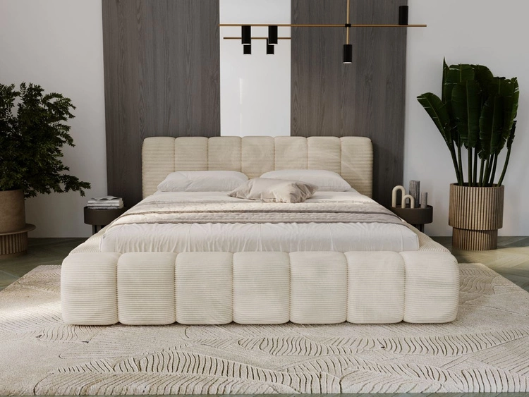 Łóżko tapicerowane z pojemnikiem na pościel 120x200 Ibiza Kremowe