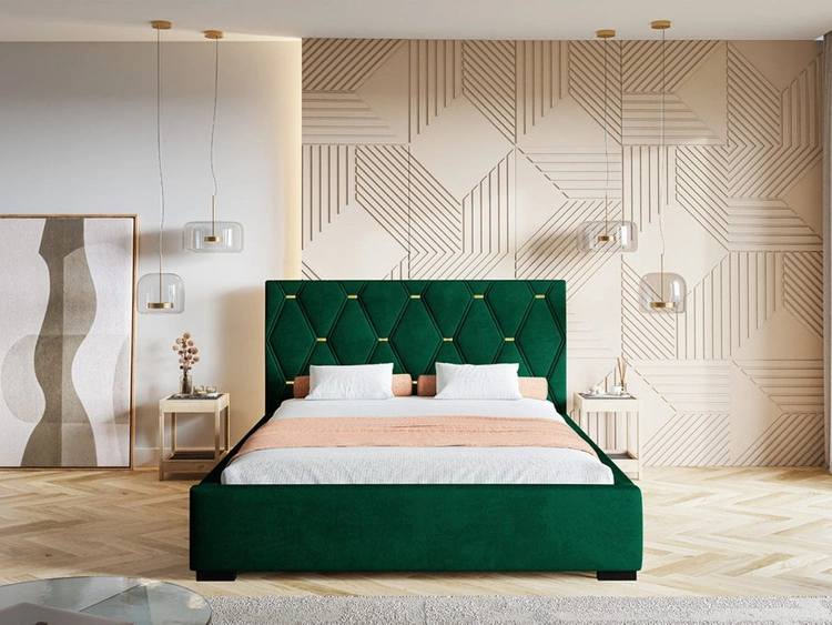 Łóżko tapicerowane z pojemnikiem i stelażem 140x200 Tasso Zielone