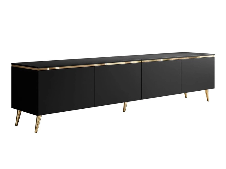 Szafka RTV czterodrzwiowa w stylu glamour z oświetleniem LED Celle czarny mat