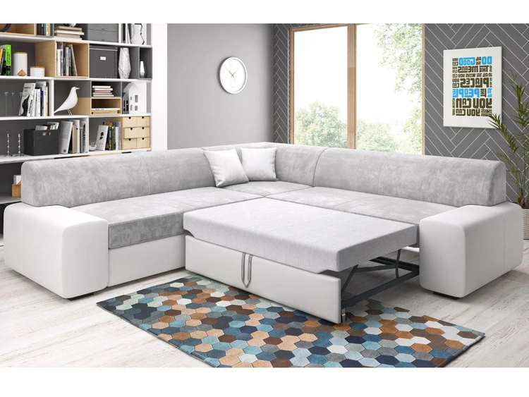 Narożnik L Lewy z funkcją spania i pojemnikiem Fresto Maxi Żółty, Biały