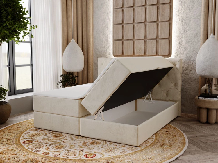 Łóżko kontynentalne z pojemnikiem na pościel 140x200 Napoli Beżowe