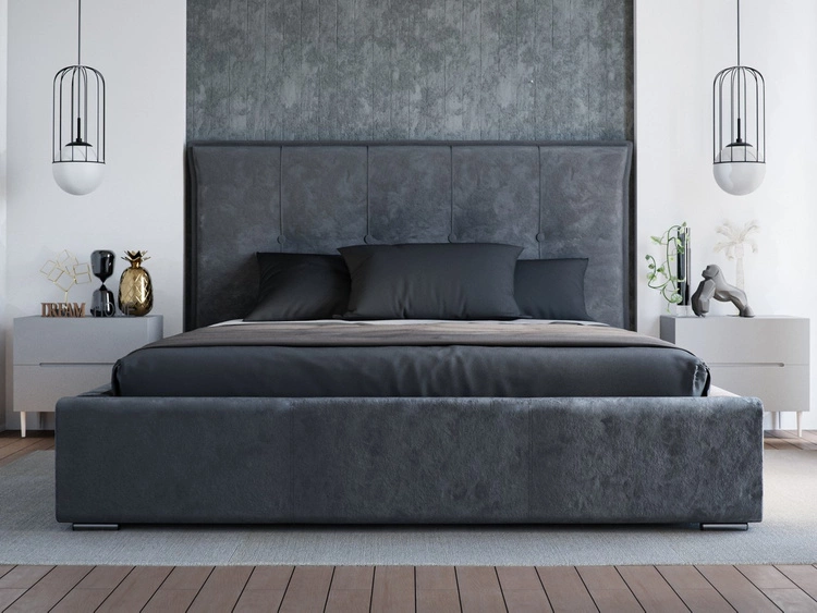 Łóżko tapicerowane z pojemnikiem i stelażem 160x200 Valencia Ciemny szary