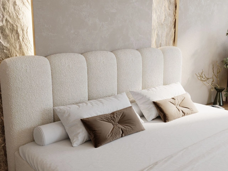 Łóżko kontynentalne z pojemnikiem na pościel 160x200 w tkaninie bouclé Cloud Beżowe