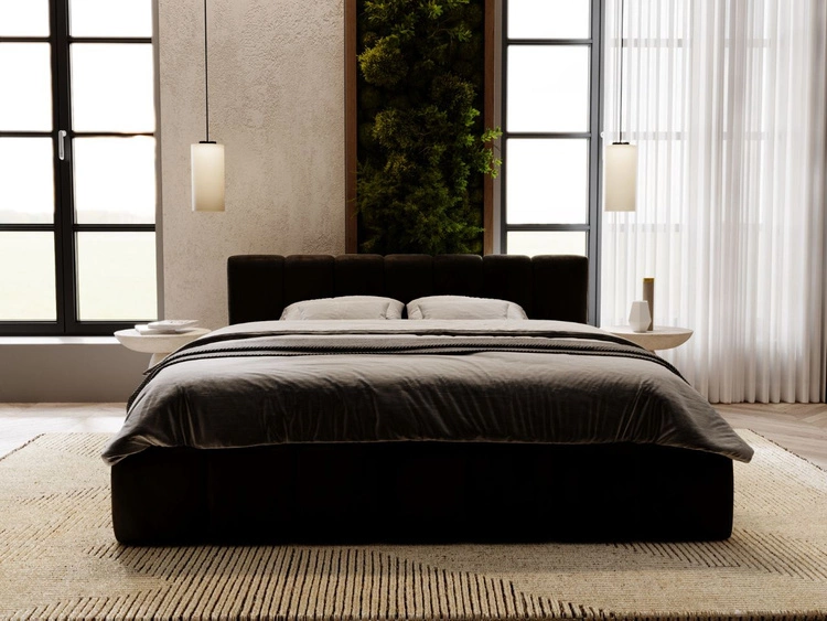 Łóżko tapicerowane z pojemnikiem i stelażem 120x200 Split Czarny