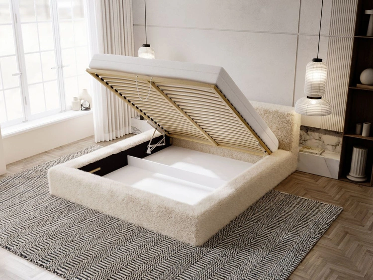 Łóżko tapicerowane z pojemnikiem i stelażem 120x200 cm Enjoy Jasnoszare