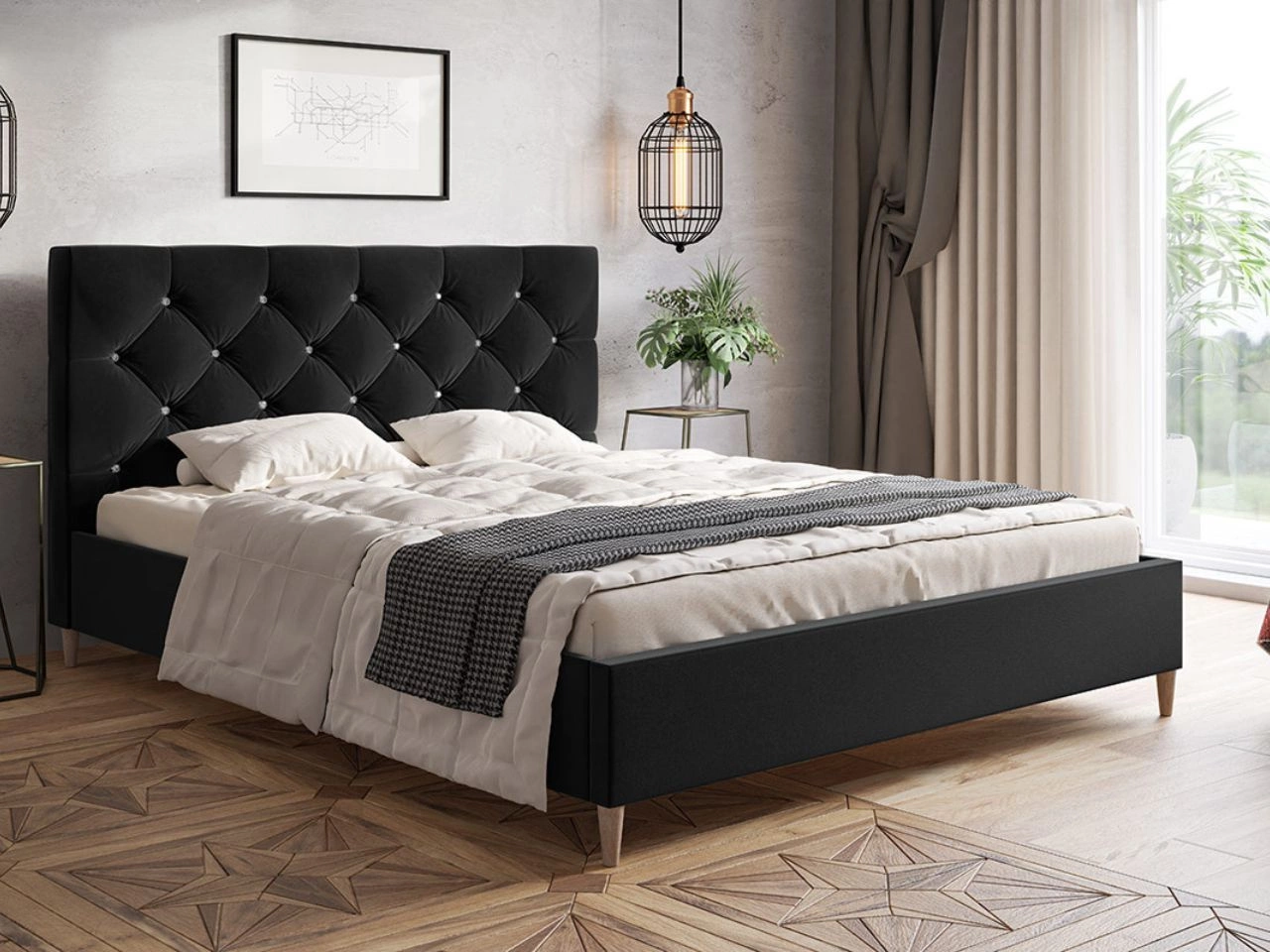 Łóżko tapicerowane ze stelażem 180x200 Tril Czarne