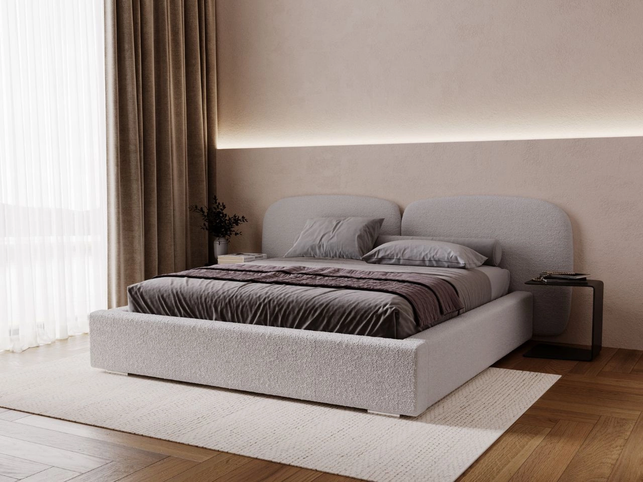 Łóżko tapicerowane z pojemnikiem i stelażem 200x200 Palermo Jasnoszare