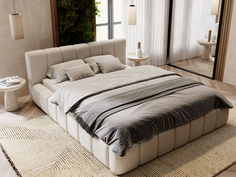 Łóżko tapicerowane z pojemnikiem i stelażem 140x200 Split Jasny szary