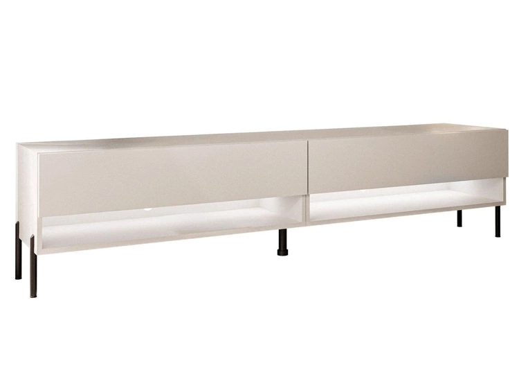 Szafka RTV do salonu 180 cm z czarnymi metalowymi nóżkami i oświetleniem LED Aurelie Kaszmir mat