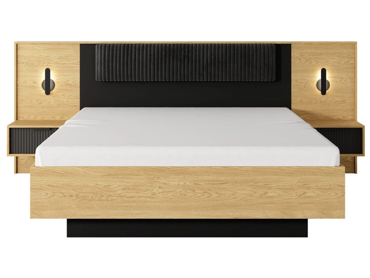 Łóżko drewniane z pojemnikiem 160x200 Bolzano Dąb Bałtycki, Czarne