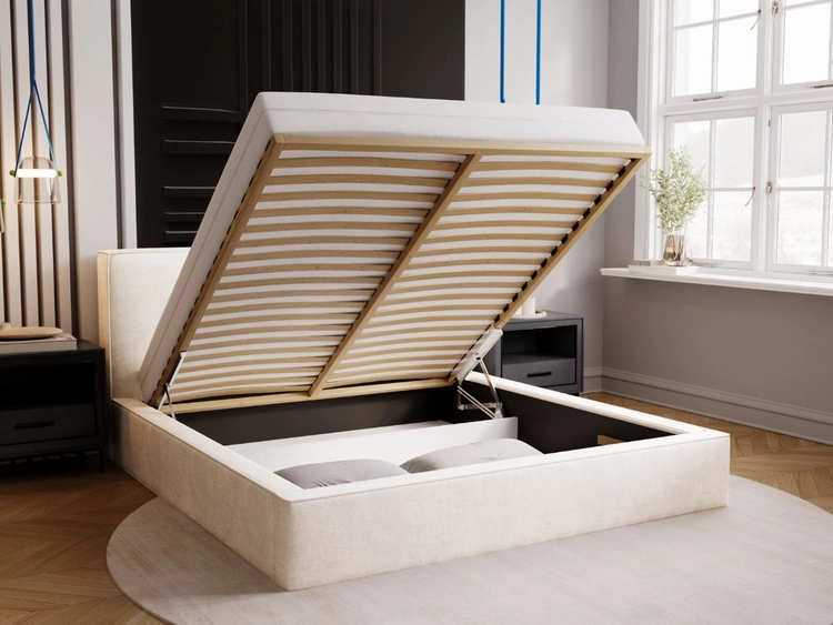 Łóżko tapicerowane z pojemnikiem i stelażem 120x200 Monaco Kremowe