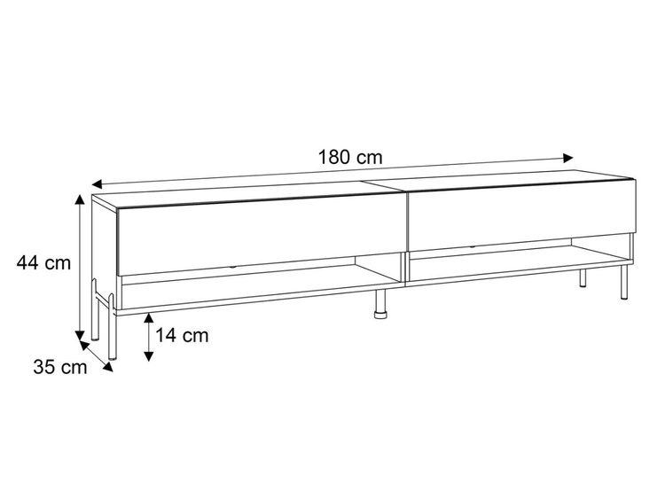 Szafka RTV do salonu 180 cm z czarnymi metalowymi nóżkami i oświetleniem LED Aurelie Kaszmir mat