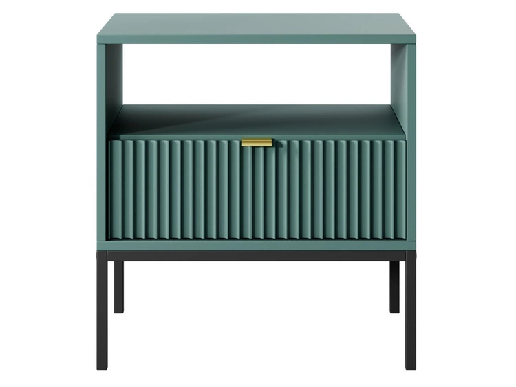 Stolik nocny z szufladą Amber zielony na czarnych nogach