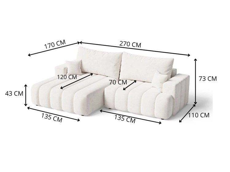 Narożnik L Lewy z funkcją spania i pojemnikiem Caleo Beżowy