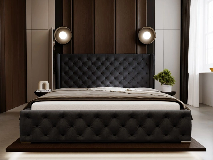 Łóżko tapicerowane z pojemnikiem na pościel i stelażem 120x200 Kingston Czarne