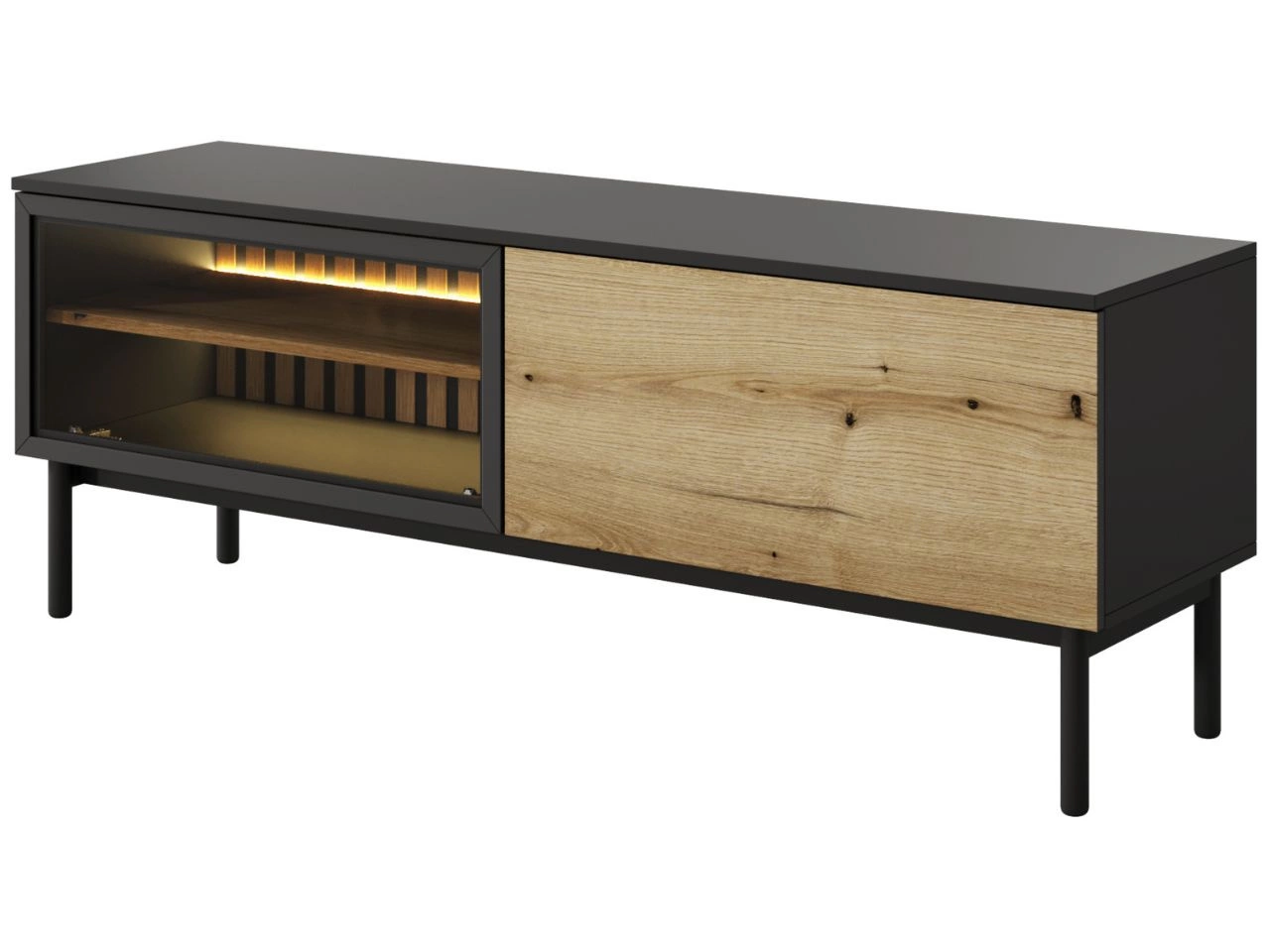 Szafka pod telewizor z drzwiczkami 150 Loara Czarna, Dąb Evoke