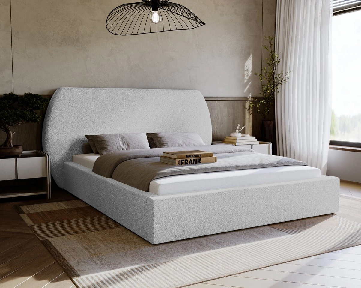 Łóżko tapicerowane z pojemnikiem i stelażem 120x200 cm Blossom Jasnoszare