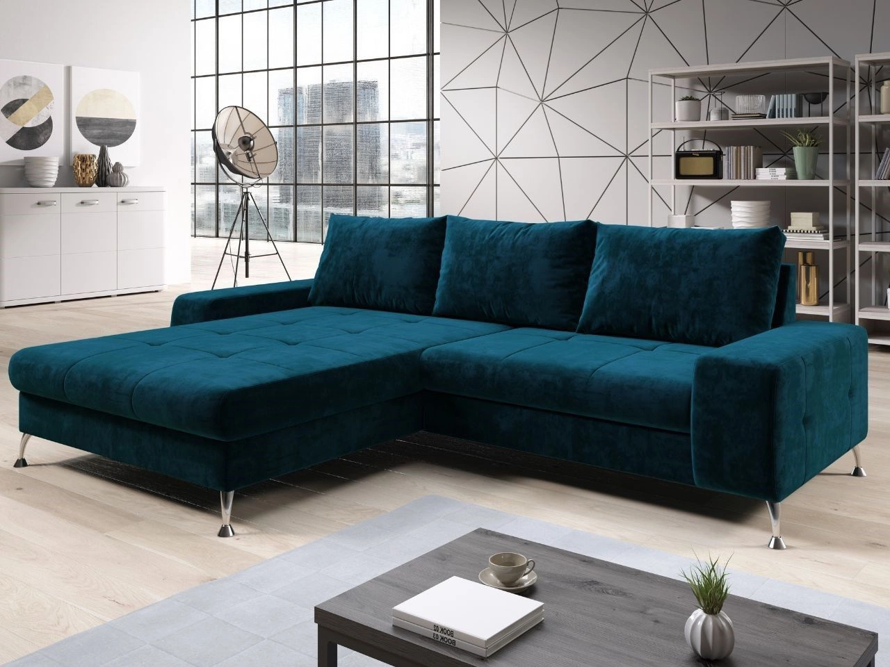 Narożnik L Lewy z funkcją spania i pojemnikiem Tonny Ciemny niebieski