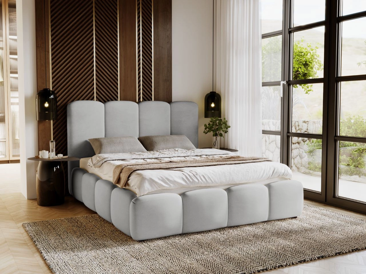 Łóżko tapicerowane z pojemnikiem i stelażem 120x200 Galli Jasnoszare