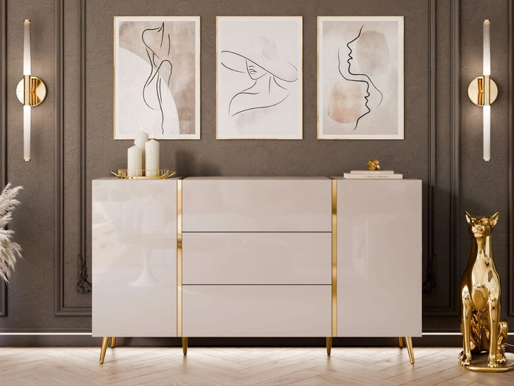 Zestaw mebli do salonu w stylu glamour na złotych nóżkach Lunelie Kaszmir