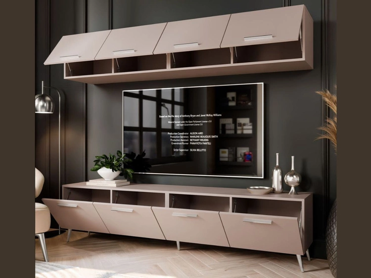 Meblościanka do salonu na srebrnych nogach Noaé Kaszmir