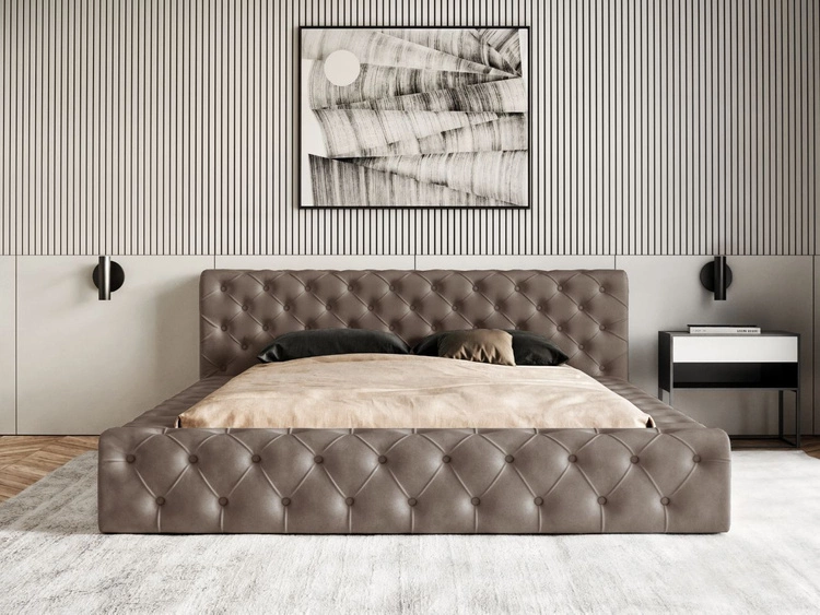 Łóżko tapicerowane z pojemnikiem i stelażem 180x200 cm Palini Brązowe