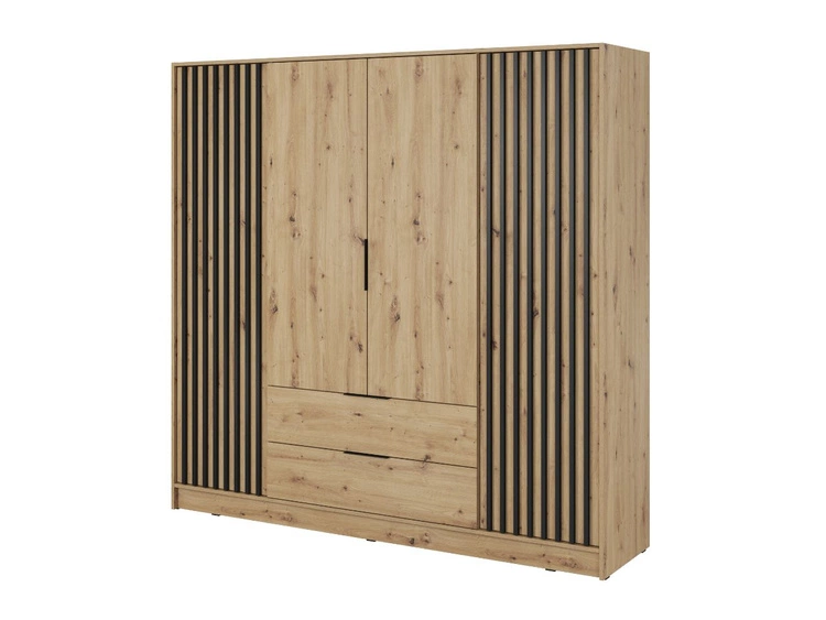Szafa czterodrzwiowa z drzwiami uchylnymi 206 cm Macron Dąb Artisan z lamelami