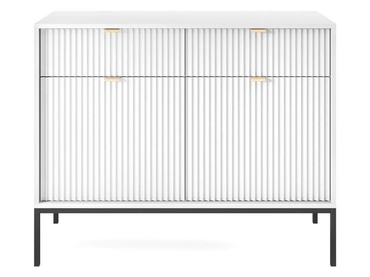 Komoda z drzwiami i szufladami Amber biała na czarnych nogach