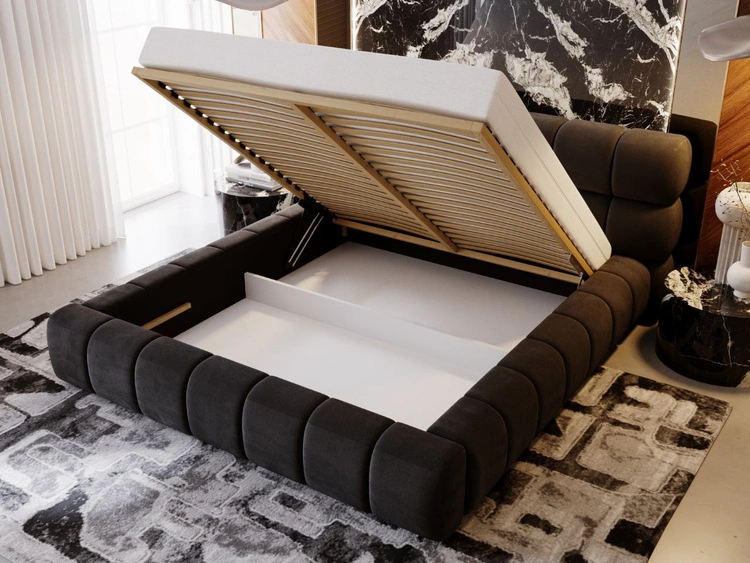 Łóżko tapicerowane z pojemnikiem i stelażem 140x200 Mellow Czarny