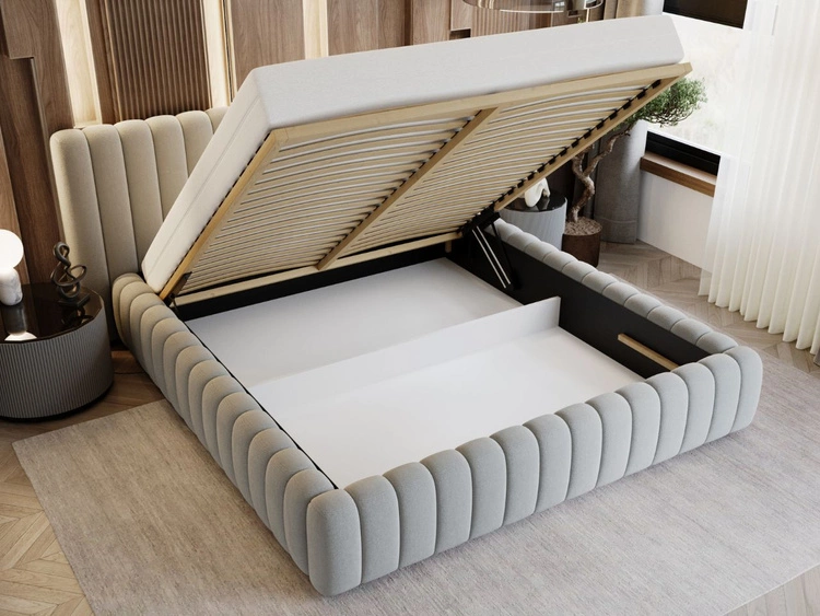 Łóżko tapicerowane z pojemnikiem i stelażem 200x200 Bliss Szare