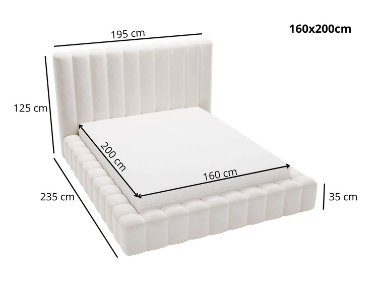 Łóżko tapicerowane z pojemnikiem i stelażem 160x200 cm Rotto Kremowe