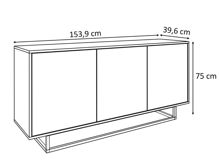 Trzydrzwiowa komoda 154 cm w stylu loft na czarnym stelażu Vivance czarny mat i dąb artisan