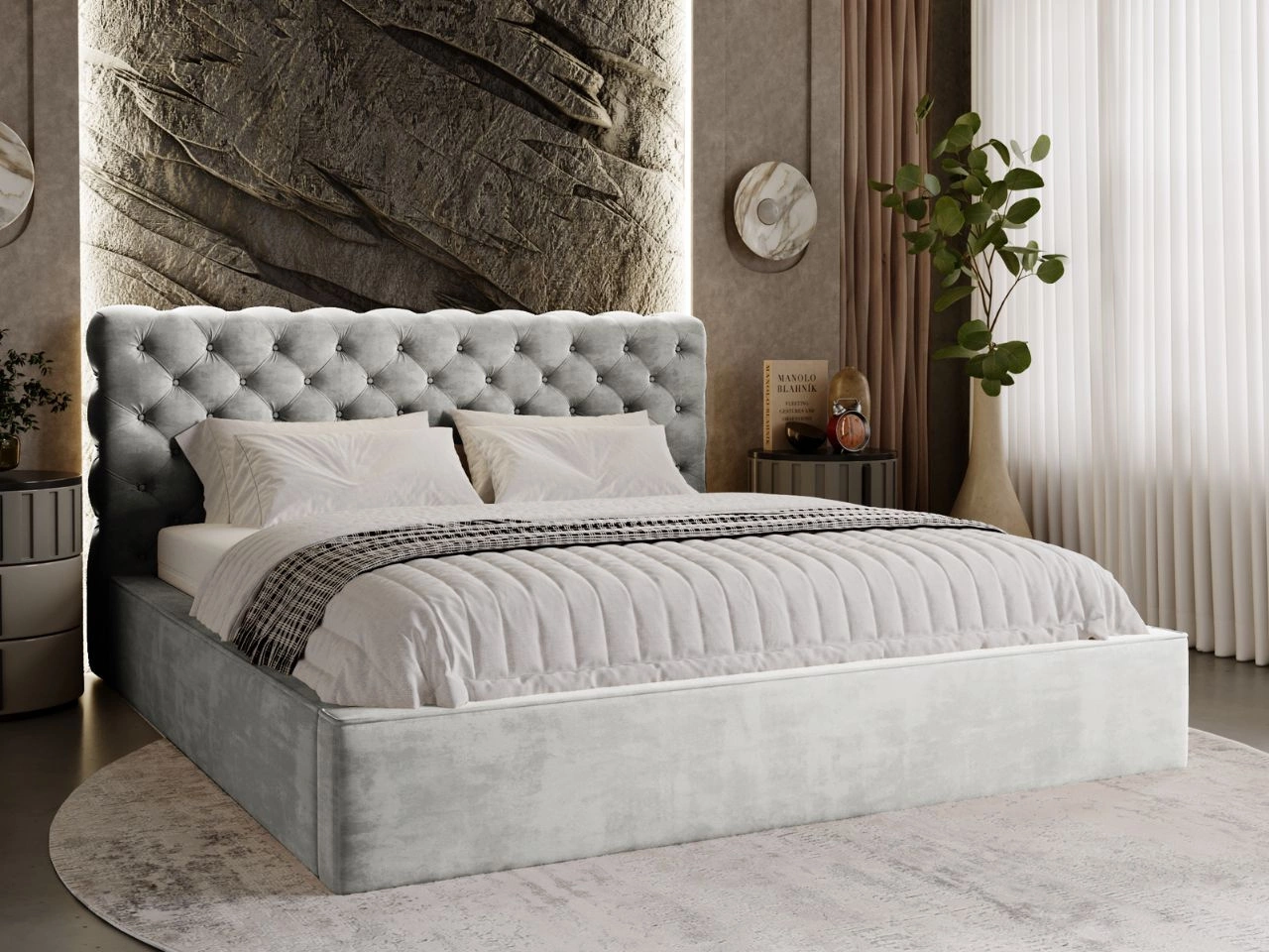 Łóżko tapicerowane z pojemnikiem i stelażem 160x200 Apollo Jasnoszare