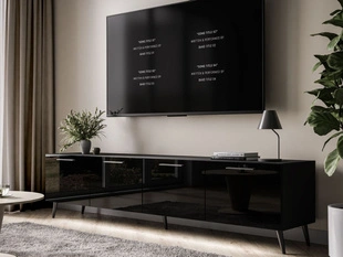 Szafka RTV pod telewizor z drzwiczkami i oświetleniem LED na czarnych nóżkach 200 cm Noaé Czarny Połysk