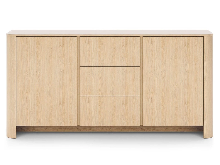 Komoda dwudrzwiowa z szufladami ze złotą listwą dekoracyjną Brillo Dąb Vicenza