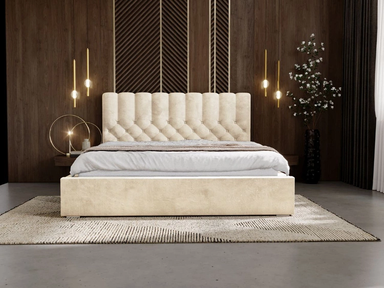 Łóżko tapicerowane z pojemnikiem i stelażem 160x200 cm Roma Beżowe