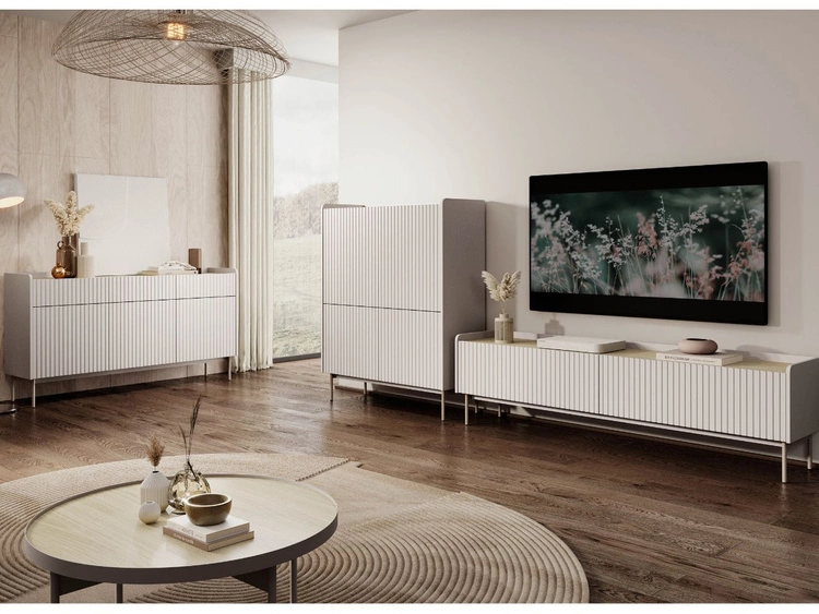 Szafka pod telewizor z drzwiczkami 181 cm Abios Beżowa, Dąb Scandi