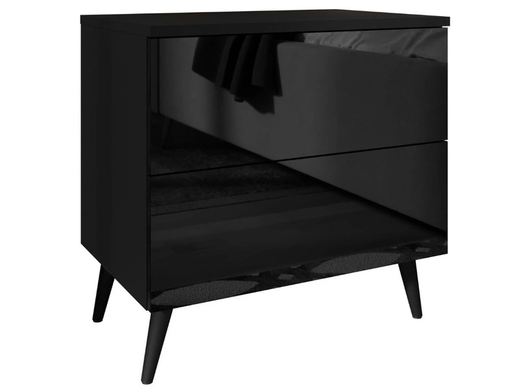 Stolik nocny z szufladami na czarnych nogach Nuveo Czarny połysk