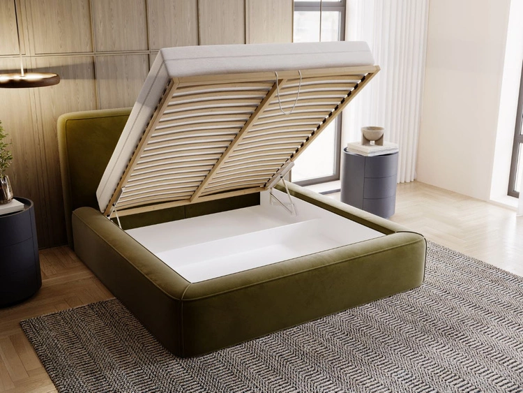 Łóżko tapicerowane z pojemnikiem i stelażem 200x200 Amaro Zielone