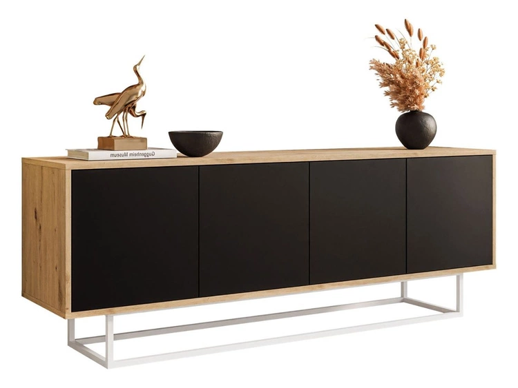 Szafka RTV pod telewizor z drzwiczkami i białym stelażem Vivance Czarny i dąb artisan