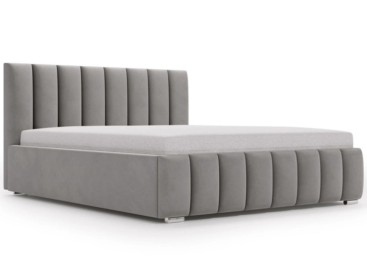 Łóżko tapicerowane z pojemnikiem i stelażem 140x200 Neos Szare