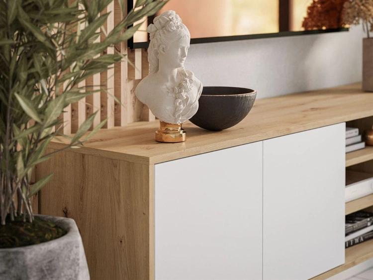 Szafka RTV pod telewizor wisząca z drzwiczkami Vivance Biały i dąb artisan