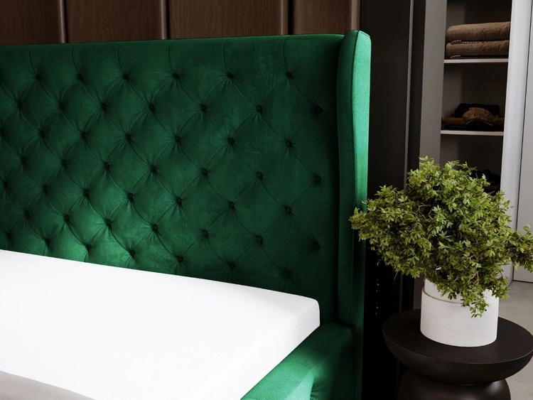 Łóżko tapicerowane z pojemnikiem na pościel i stelażem 120x200 Kingston Zielone