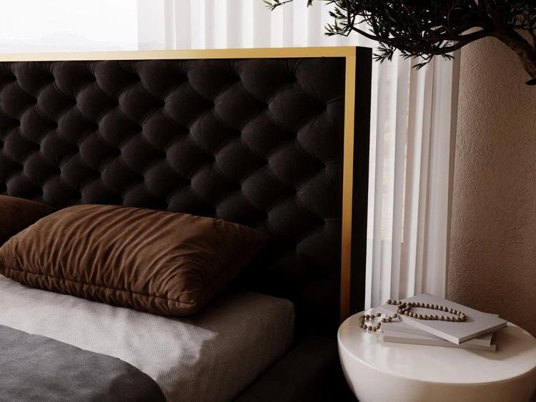 Łóżko tapicerowane z pojemnikiem i stelażem 200x200 Bonito Czarny