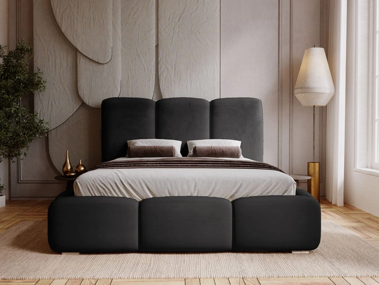 Łóżko tapicerowane z pojemnikiem i stelażem 140x200 cm Bubble Czarne