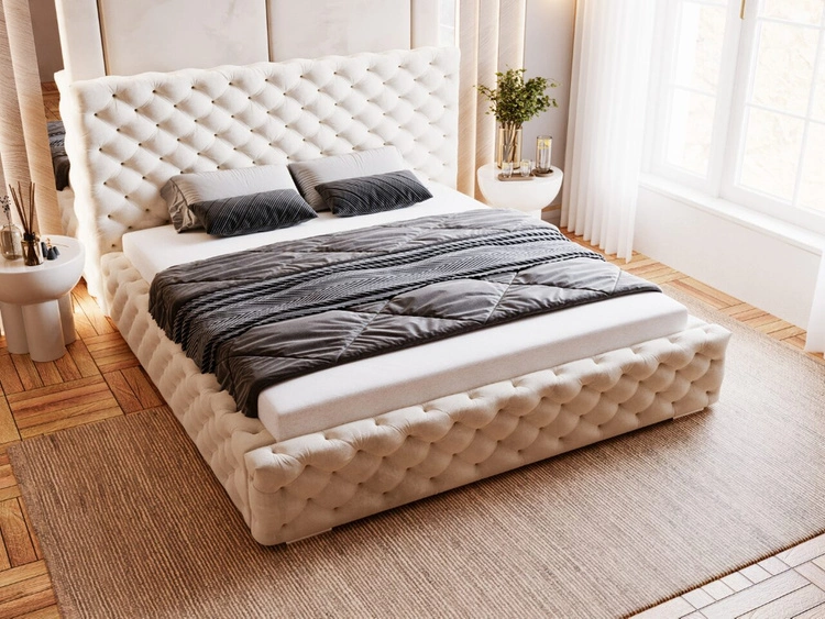 Łóżko tapicerowane z pojemnikiem i stelażem 160x200 Astra Beżowy