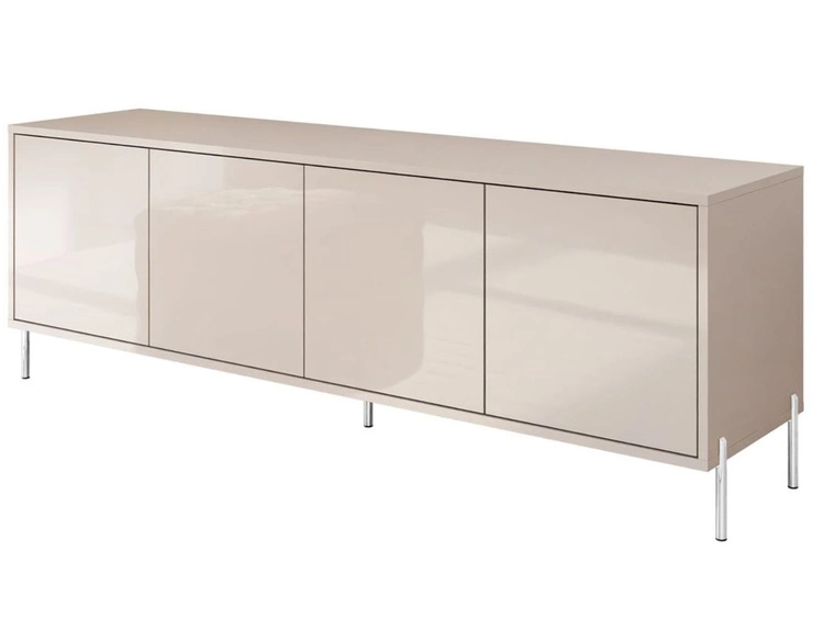 Szafka RTV glamour pod telewizor z drzwiczkami na srebrnych prostych nogach Vivance Kaszmir połysk